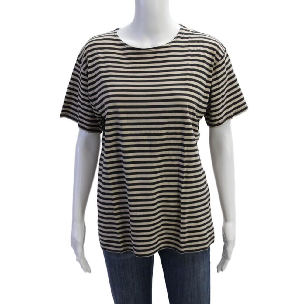 Real Clothes Womens Basic Striped Beige Short Sleeve Round Neck T-Shirt Size L